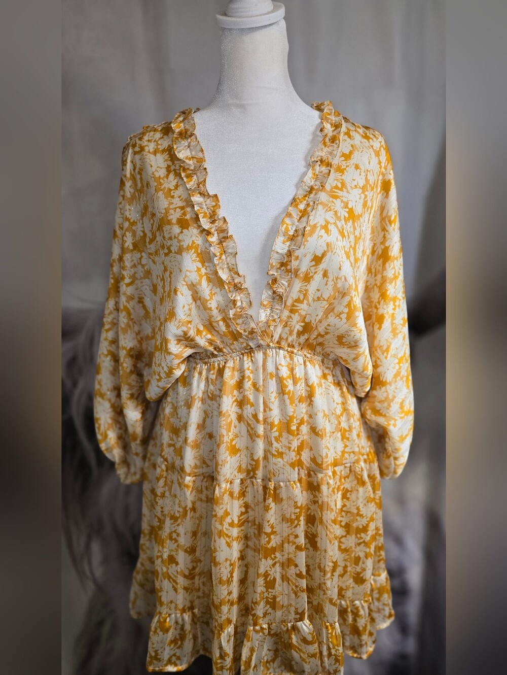 VICI Yellow Floral Open Back Mini Dress | Size Medium | Flowy Boho Style - Picture 2 of 5